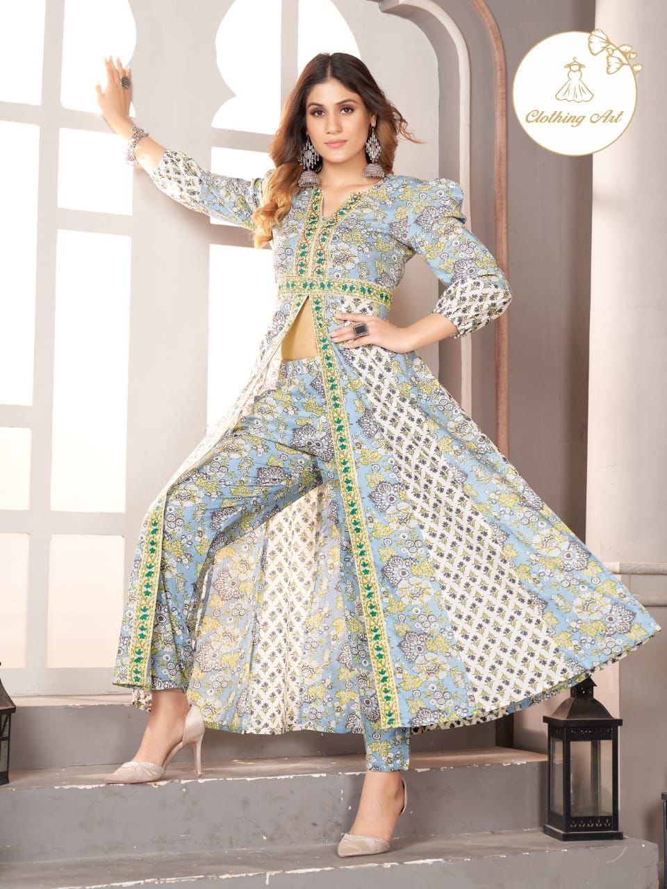 Straight Cotton Ladies Designer Suits, Stitched, Peach & Sea at Rs 1895 in  Delhi